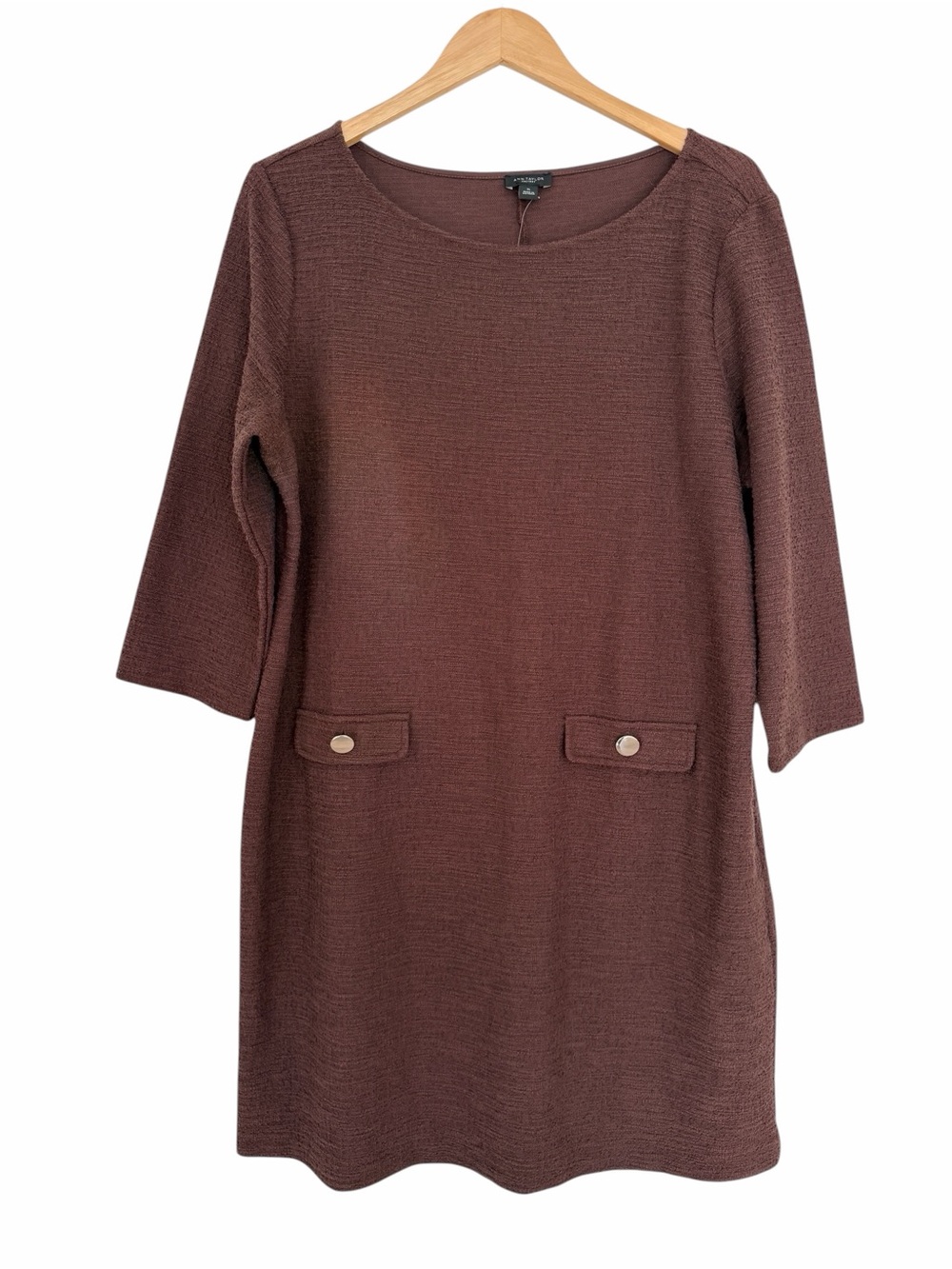 NWT Ann Taylor Lightweight Textured Classic Brown Shift Dress Sz XL